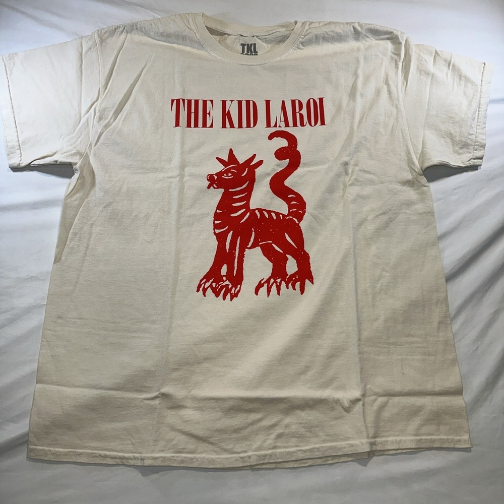 The Kid Laroi Size Large Tee Shirt NEW Short Sleeve Cream Red Sketch